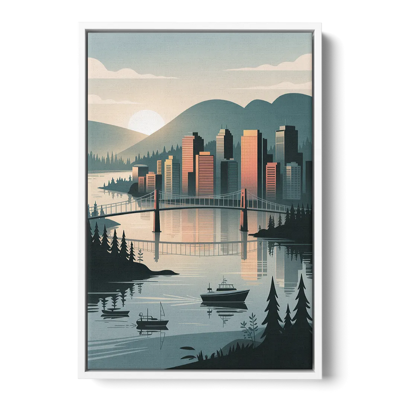 Vancouver Downtown Skyline Front - White Canvas Wall Art