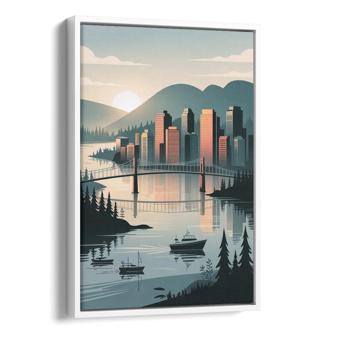 Vancouver Downtown Skyline Side - White Canvas Wall Art
