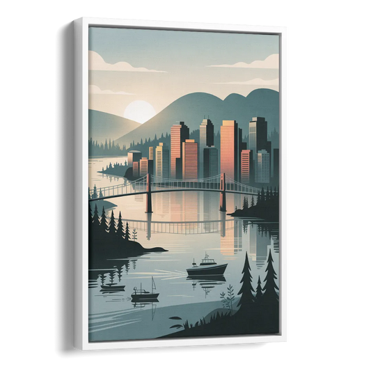 Vancouver Downtown Skyline Side - White Canvas Wall Art