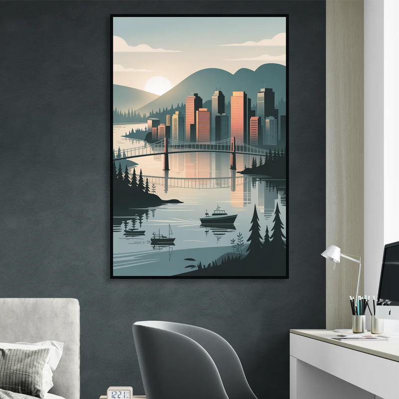 Vancouver Downtown Skyline Sitting Room - Black Canvas Wall Art