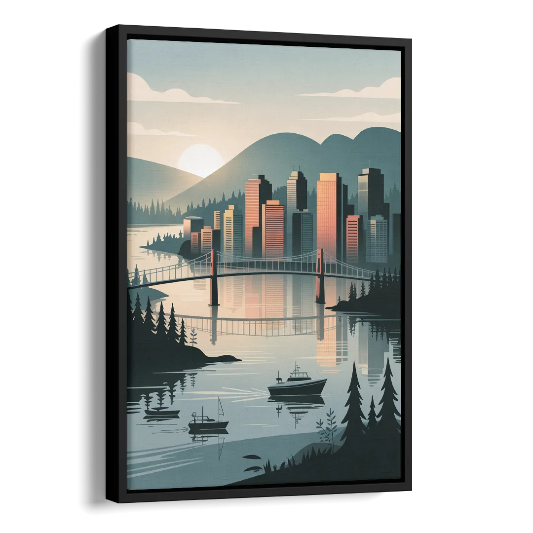 Vancouver Downtown Skyline Side - Black Canvas Wall Art
