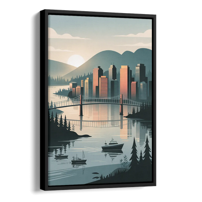 Vancouver Downtown Skyline Side - Black Canvas Wall Art