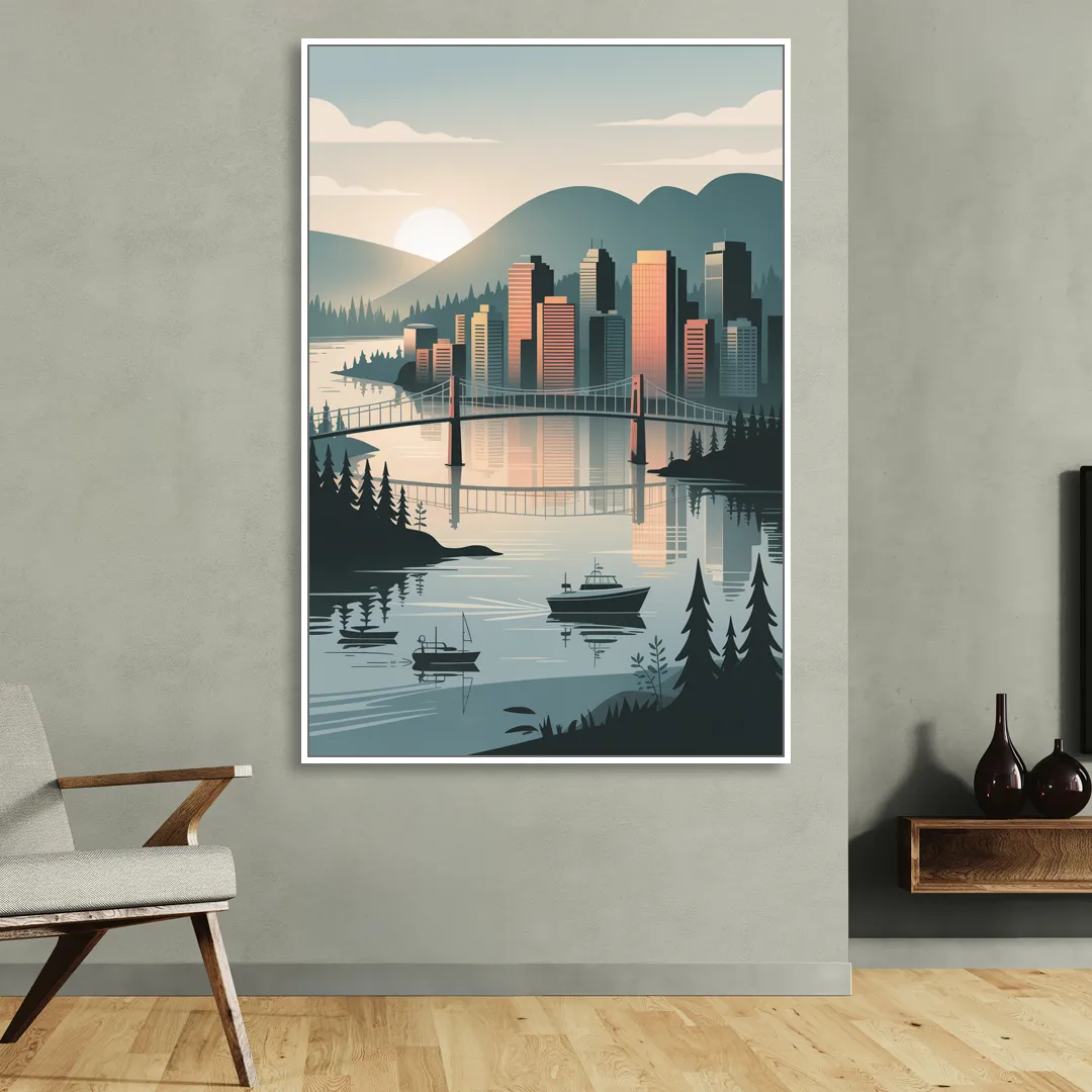 Vancouver Downtown Skyline Sitting Room - White Canvas Wall Art