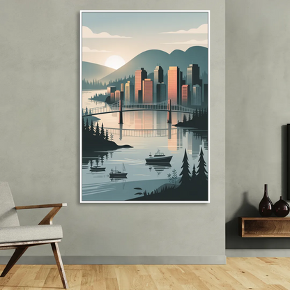 Vancouver Downtown Skyline Sitting Room - White Canvas Wall Art