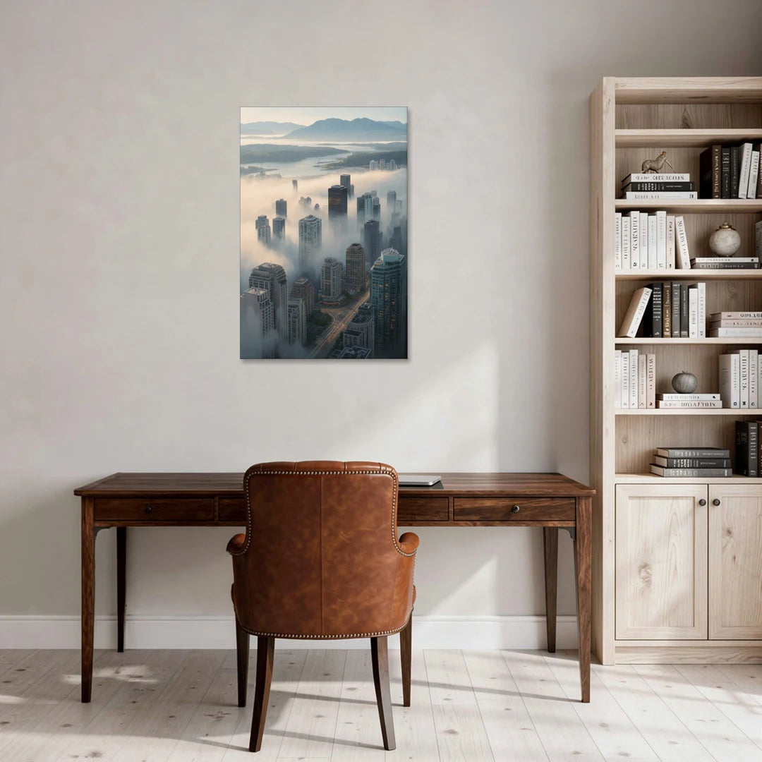 Vancouver Foggy Skyline - Canvas Wall Art - Office - 24x36