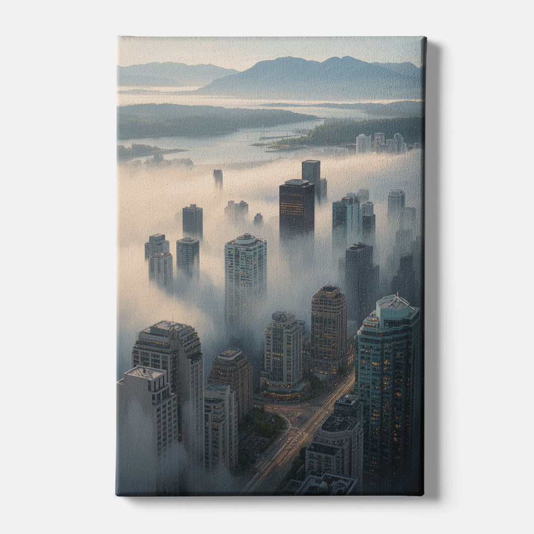 Vancouver Foggy Skyline - Canvas Wall Art