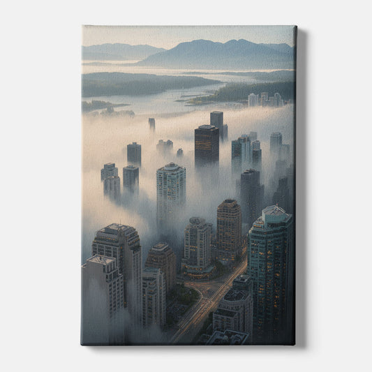 Vancouver Foggy Skyline - Canvas Wall Art
