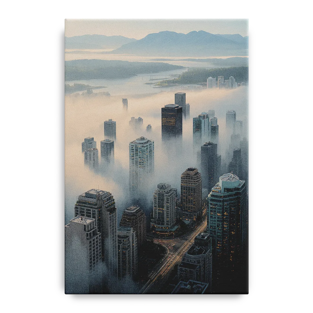 Vancouver Foggy Skyline Front - Canvas Wall Art