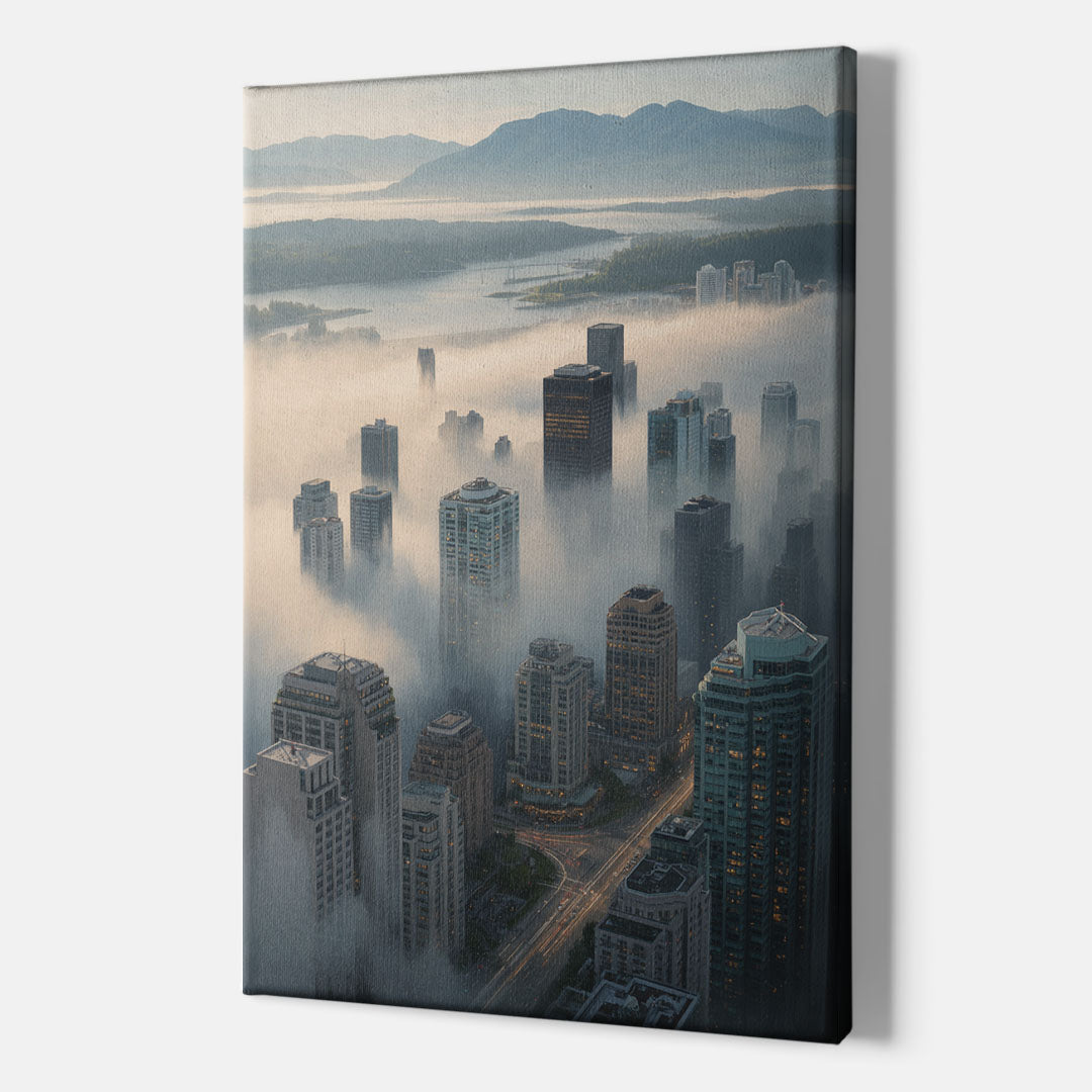 Vancouver Foggy Skyline - Canvas Print Art Sides
