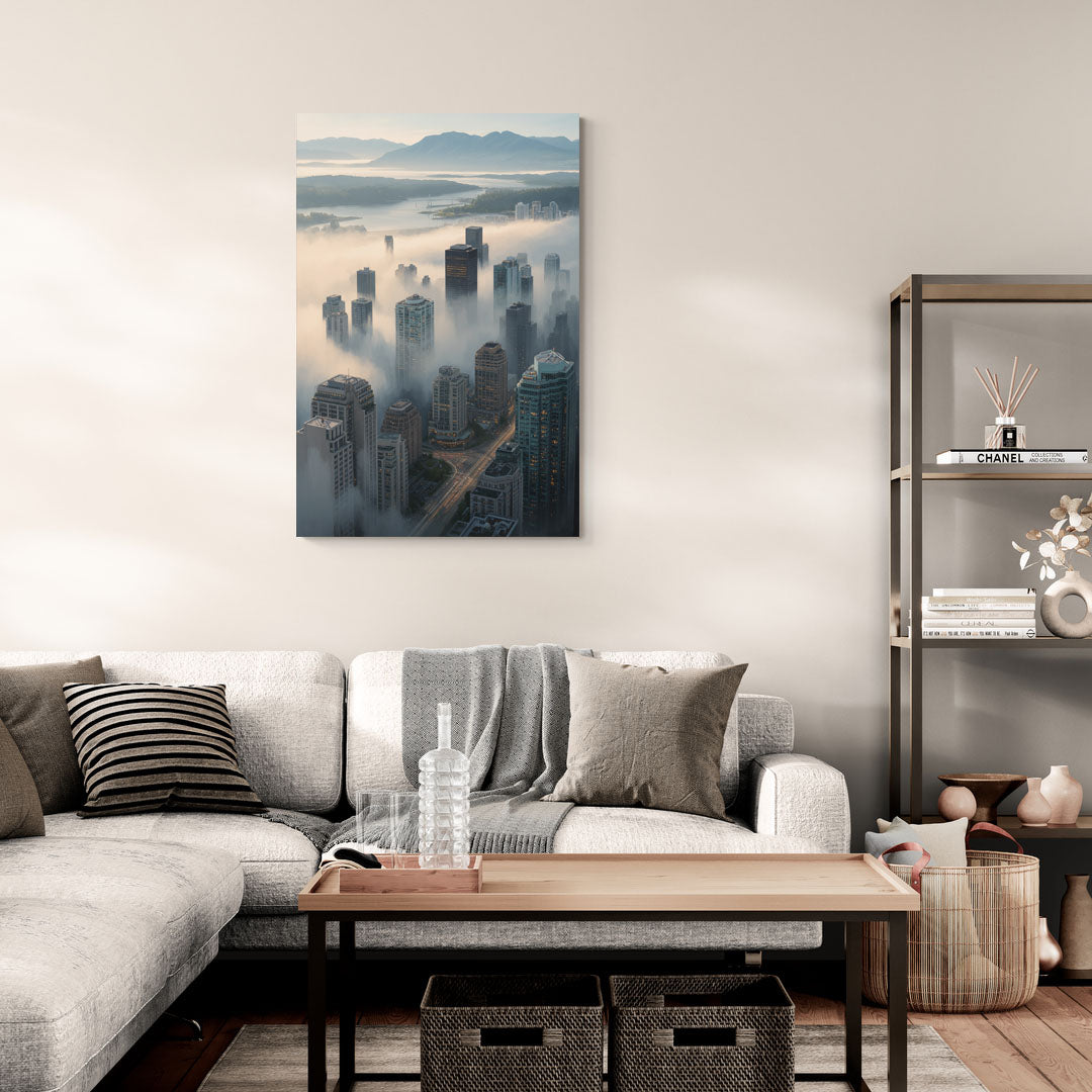 Vancouver Foggy Skyline - Canvas Wall Art Living Room