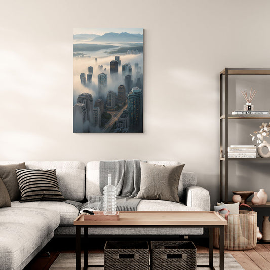 Vancouver Foggy Skyline - Canvas Wall Art Living Room
