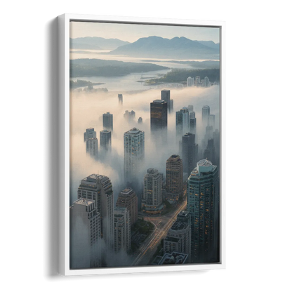 Vancouver Foggy Skyline Side - White Canvas Wall Art