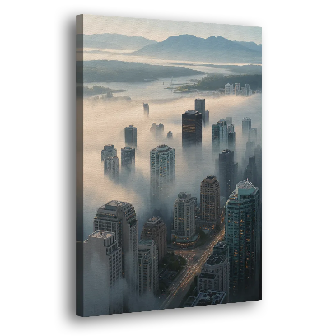 Vancouver Foggy Skyline Side - Canvas Wall Art