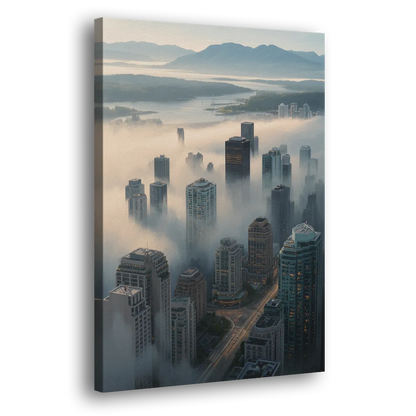 Vancouver Foggy Skyline Side - Canvas Wall Art