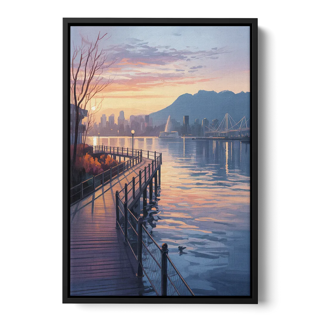 Vancouver Harbor Sunrise Front - Black Canvas Wall Art