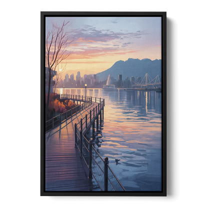 Vancouver Harbor Sunrise Front - Black Canvas Wall Art