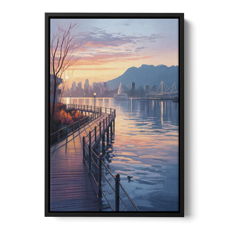 Vancouver Harbor Sunrise Front - Black Canvas Wall Art