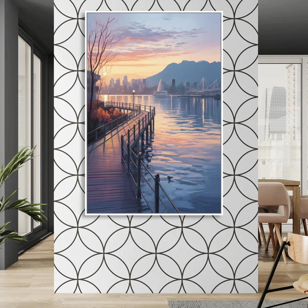 Vancouver Harbor Sunrise Sitting Room - White Canvas Wall Art