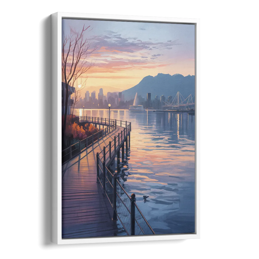 Vancouver Harbor Sunrise Side - White Canvas Wall Art