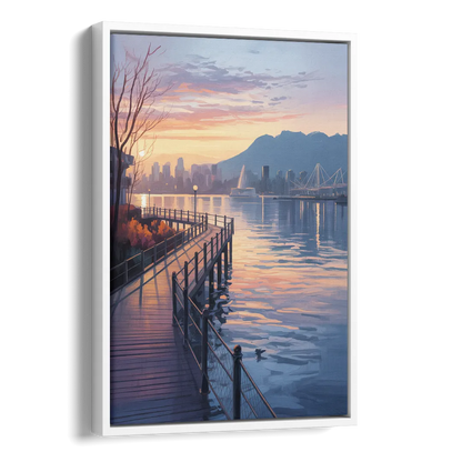 Vancouver Harbor Sunrise Side - White Canvas Wall Art
