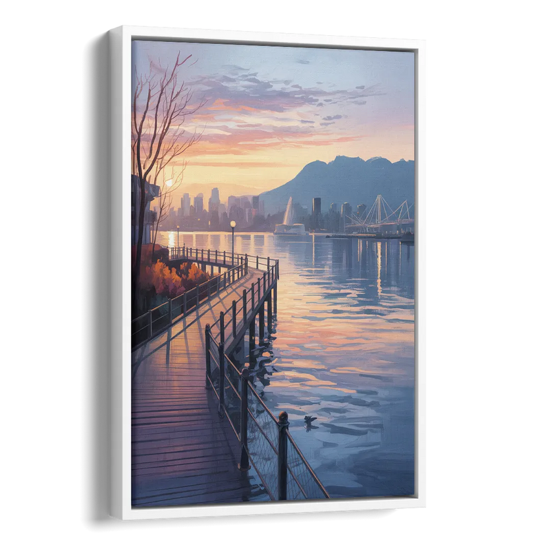 Vancouver Harbor Sunrise Side - White Canvas Wall Art