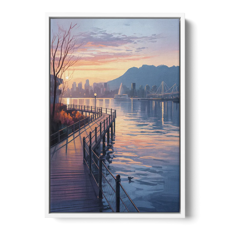 Vancouver Harbor Sunrise Front - White Canvas Wall Art