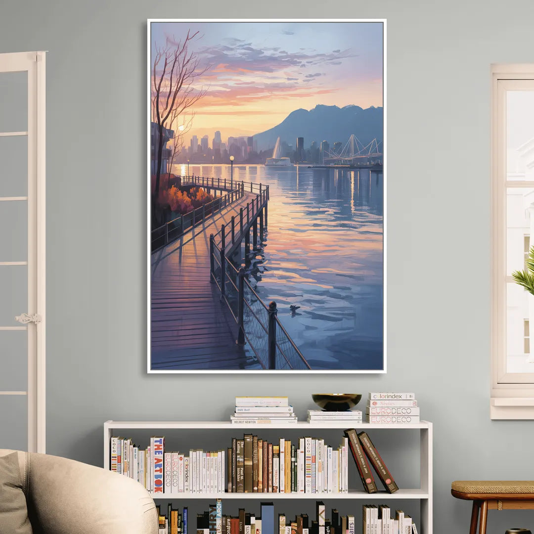 Vancouver Harbor Sunrise Living Room - White Canvas Wall Art