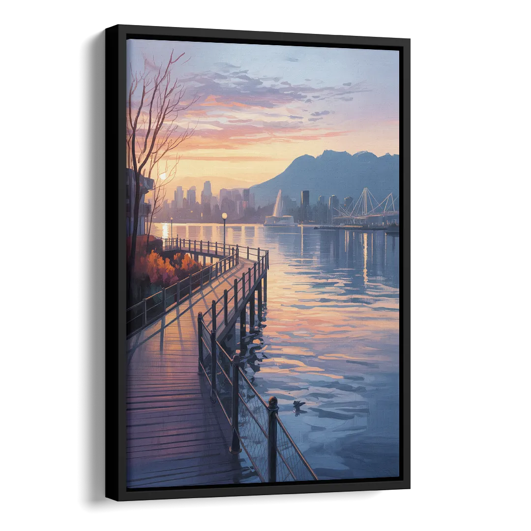 Vancouver Harbor Sunrise Side - Black Canvas Wall Art
