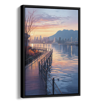 Vancouver Harbor Sunrise Side - Black Canvas Wall Art