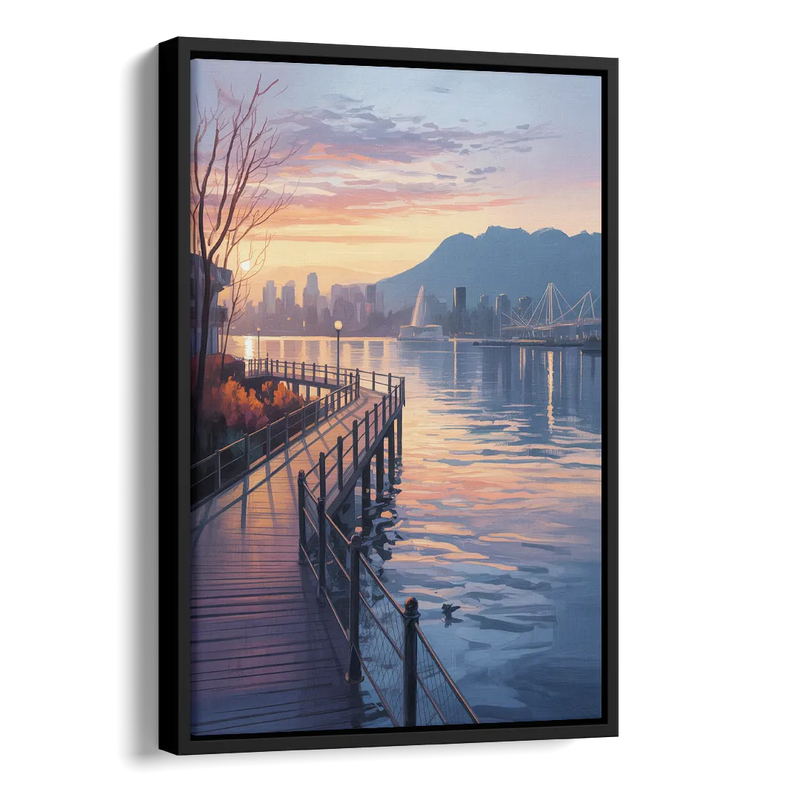 Vancouver Harbor Sunrise Side - Black Canvas Wall Art