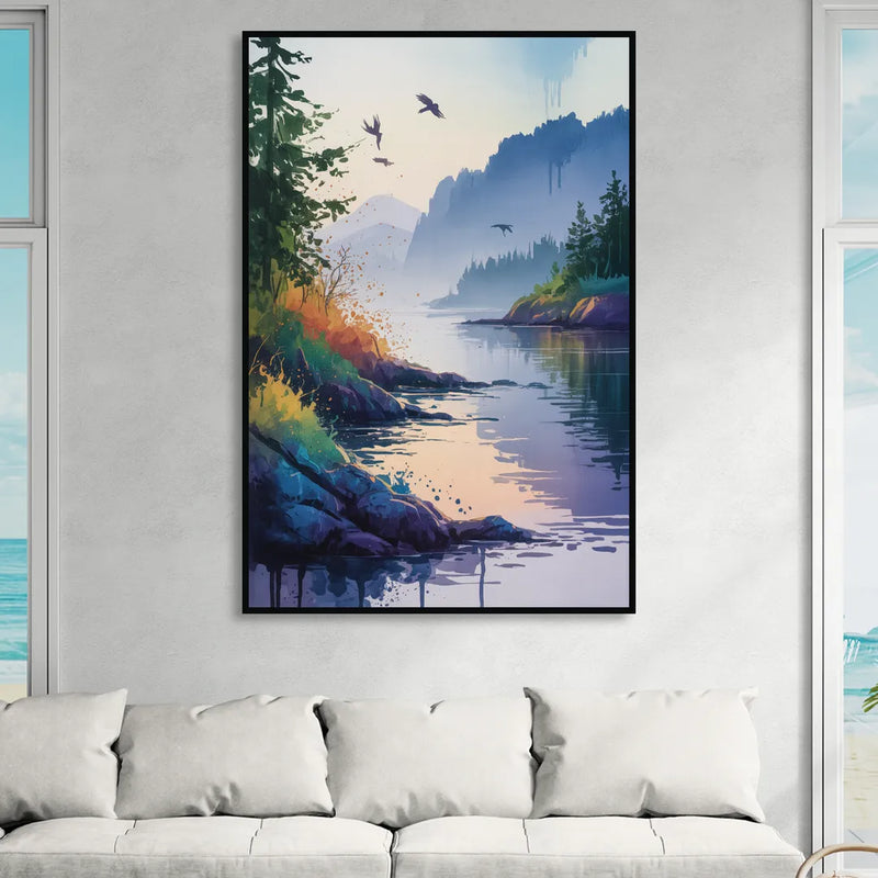 Vancouver Island Mist Living Room - Black Canvas Wall Art
