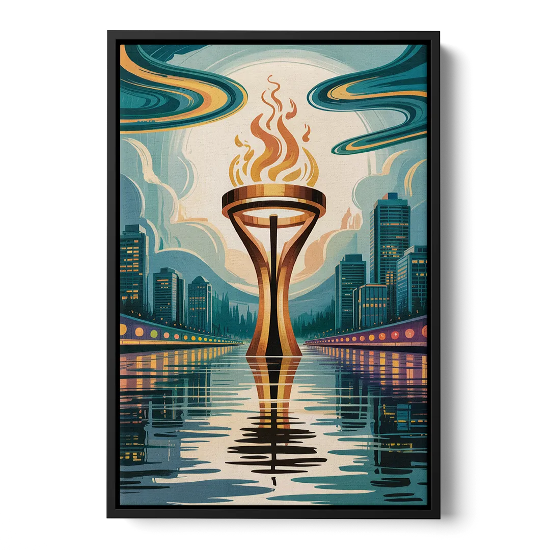 Vancouver Olympic Cauldron Front - Black Canvas Wall Art