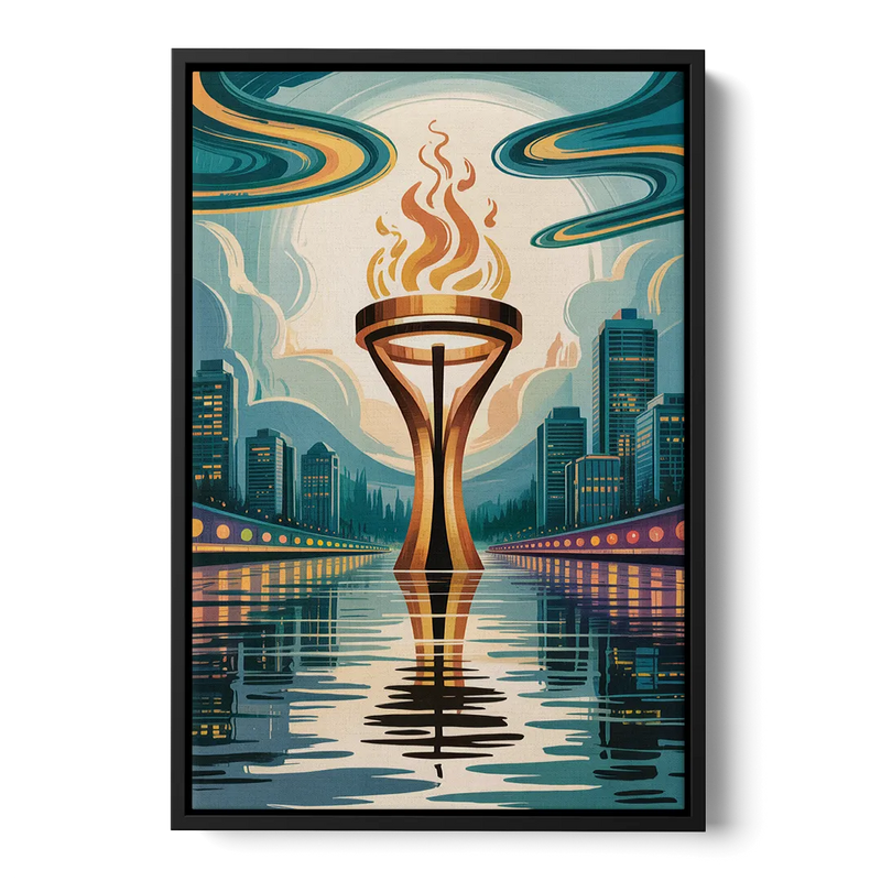 Vancouver Olympic Cauldron Front - Black Canvas Wall Art