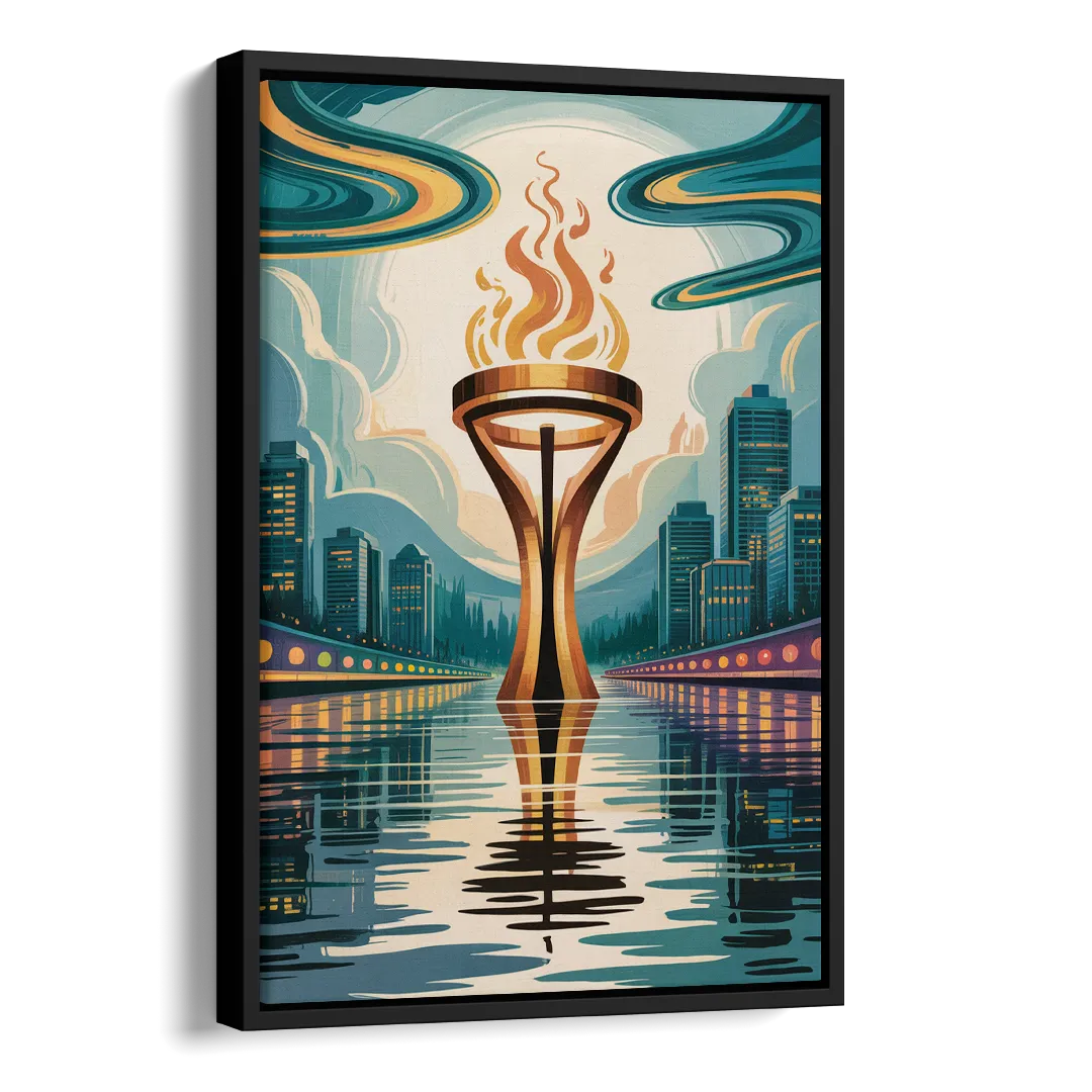Vancouver Olympic Cauldron Side - Black Canvas Wall Art
