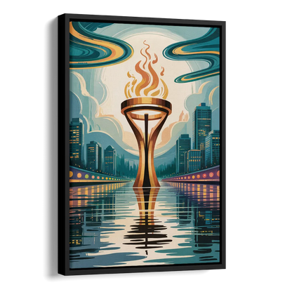 Vancouver Olympic Cauldron Side - Black Canvas Wall Art