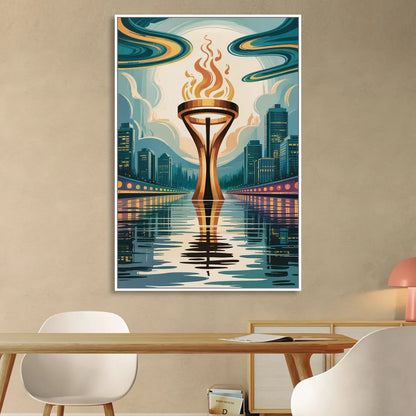 Vancouver Olympic Cauldron Sitting Room - White Canvas Wall Art