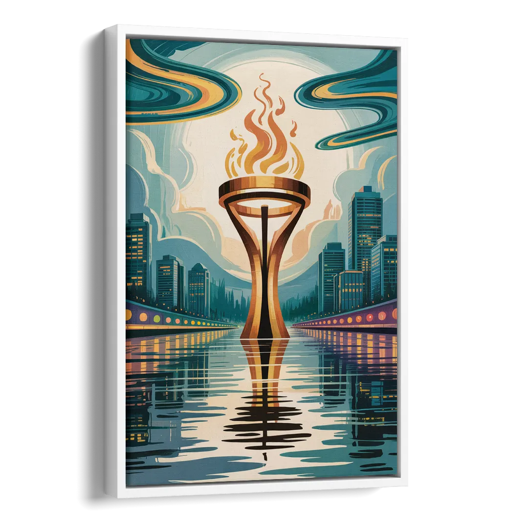 Vancouver Olympic Cauldron Side - White Canvas Wall Art
