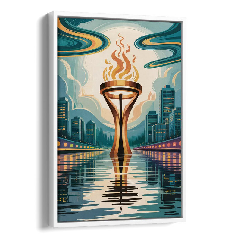 Vancouver Olympic Cauldron Side - White Canvas Wall Art