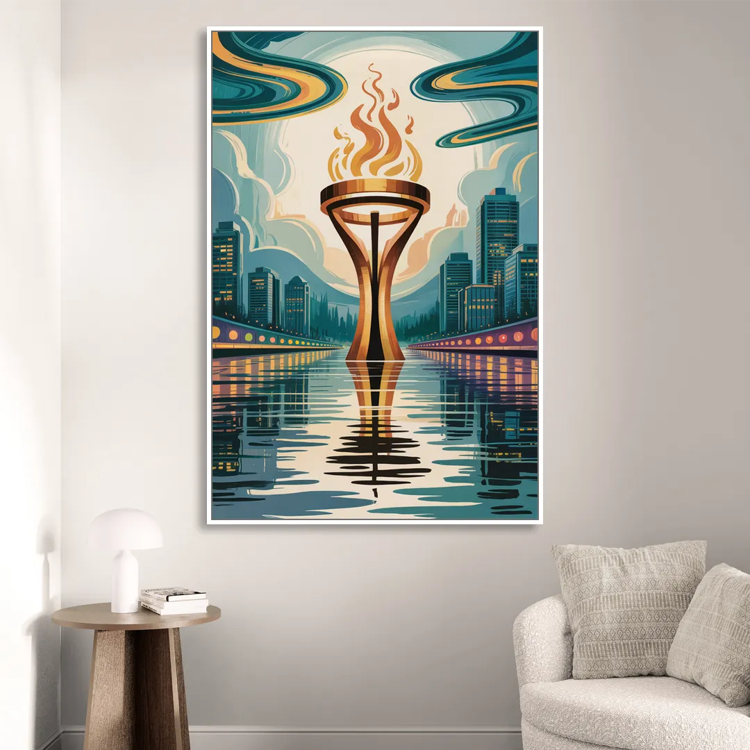 Vancouver Olympic Cauldron Living Room - White Canvas Wall Art