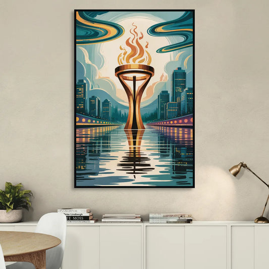 Vancouver Olympic Cauldron Living Room - Black Canvas Wall Art
