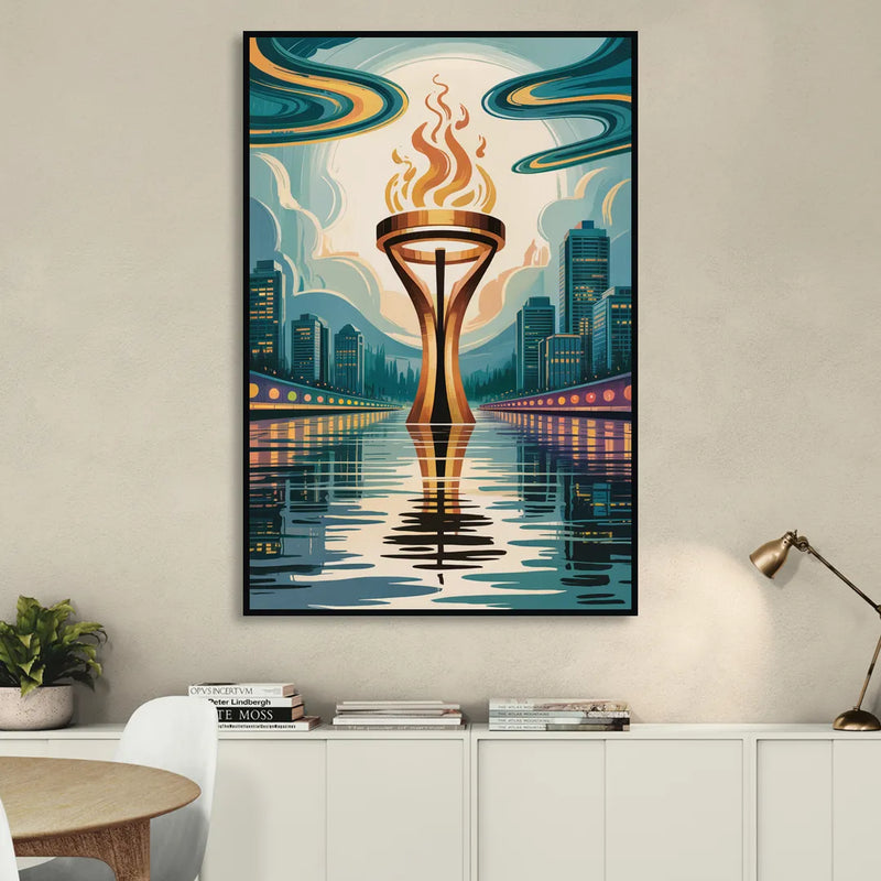 Vancouver Olympic Cauldron Living Room - Black Canvas Wall Art