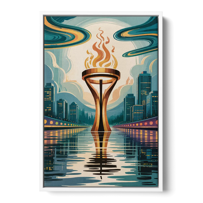 Vancouver Olympic Cauldron Front - White Canvas Wall Art