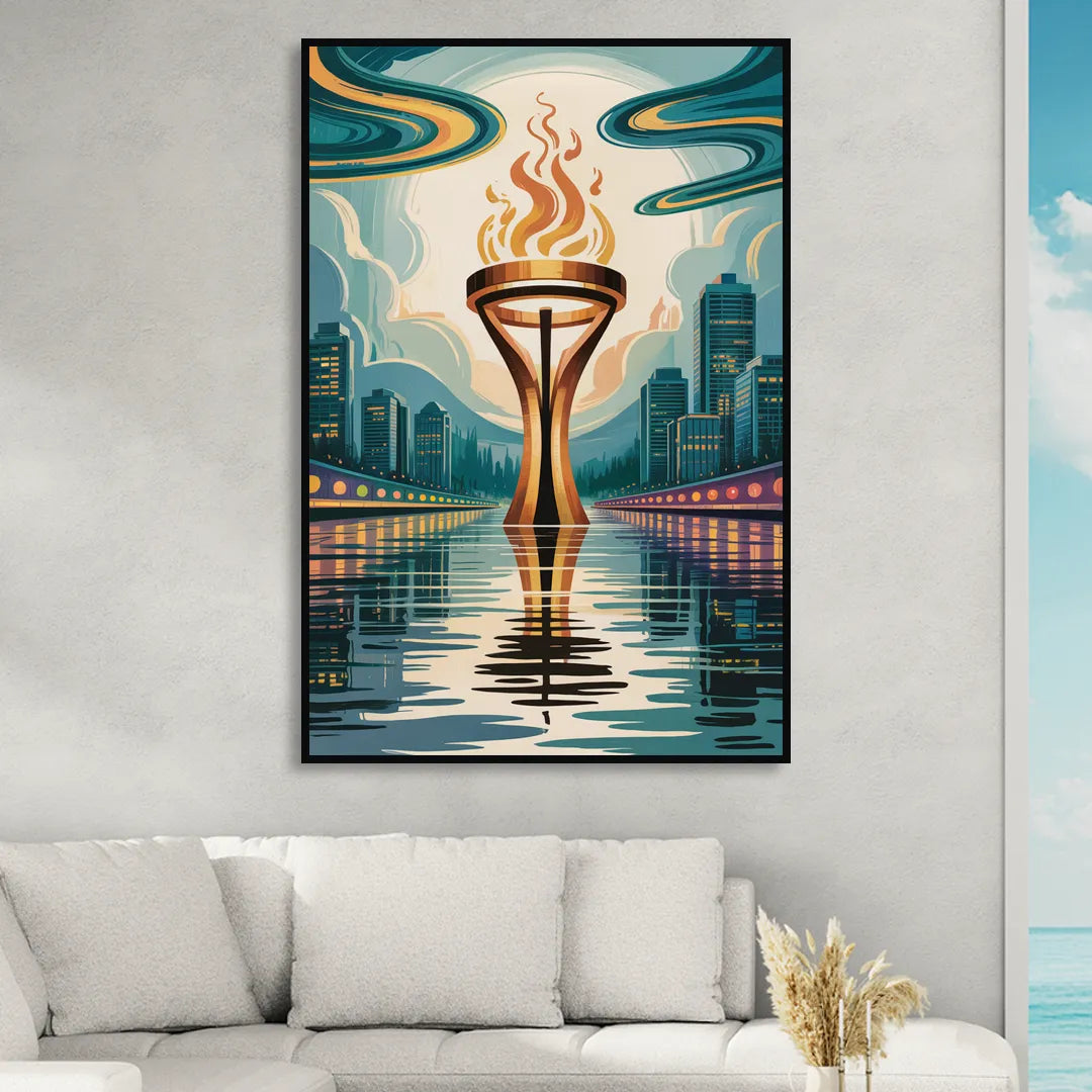 Vancouver Olympic Cauldron Sitting Room - Black Canvas Wall Art