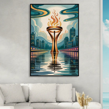 Vancouver Olympic Cauldron Sitting Room - Black Canvas Wall Art