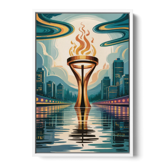 Vancouver Olympic Cauldron - White Framed Canvas Wall Art - Front