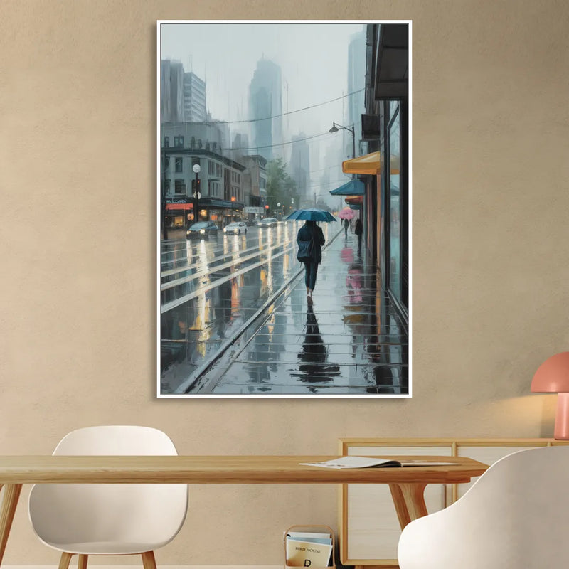 Vancouver Rainy Day Living Room - White Canvas Wall Art