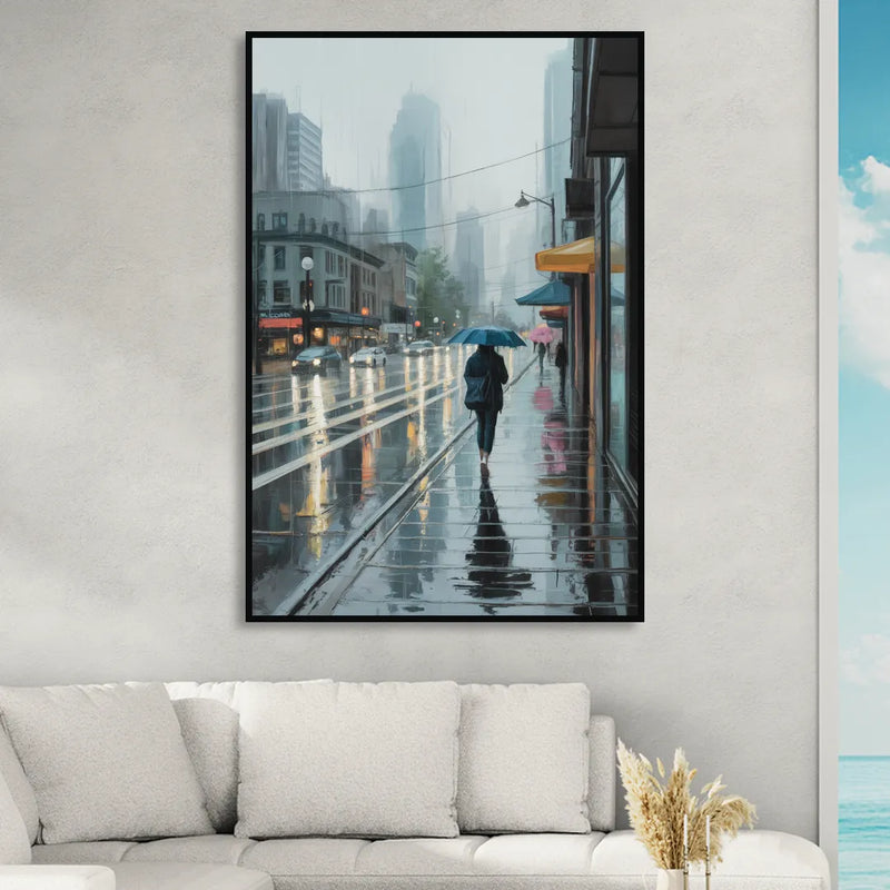 Vancouver Rainy Day Living Room - Black Canvas Wall Art