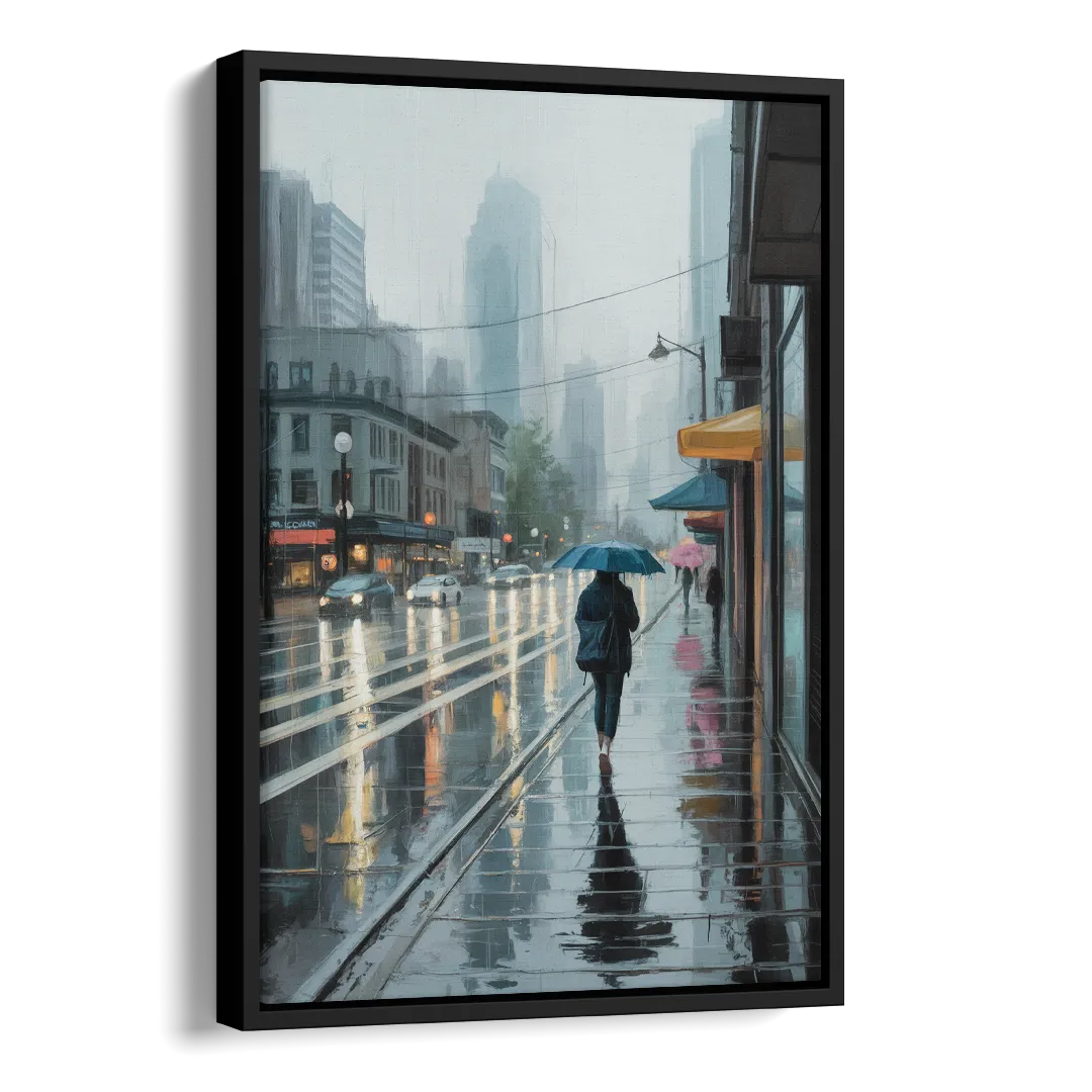 Vancouver Rainy Day Side - Black Canvas Wall Art