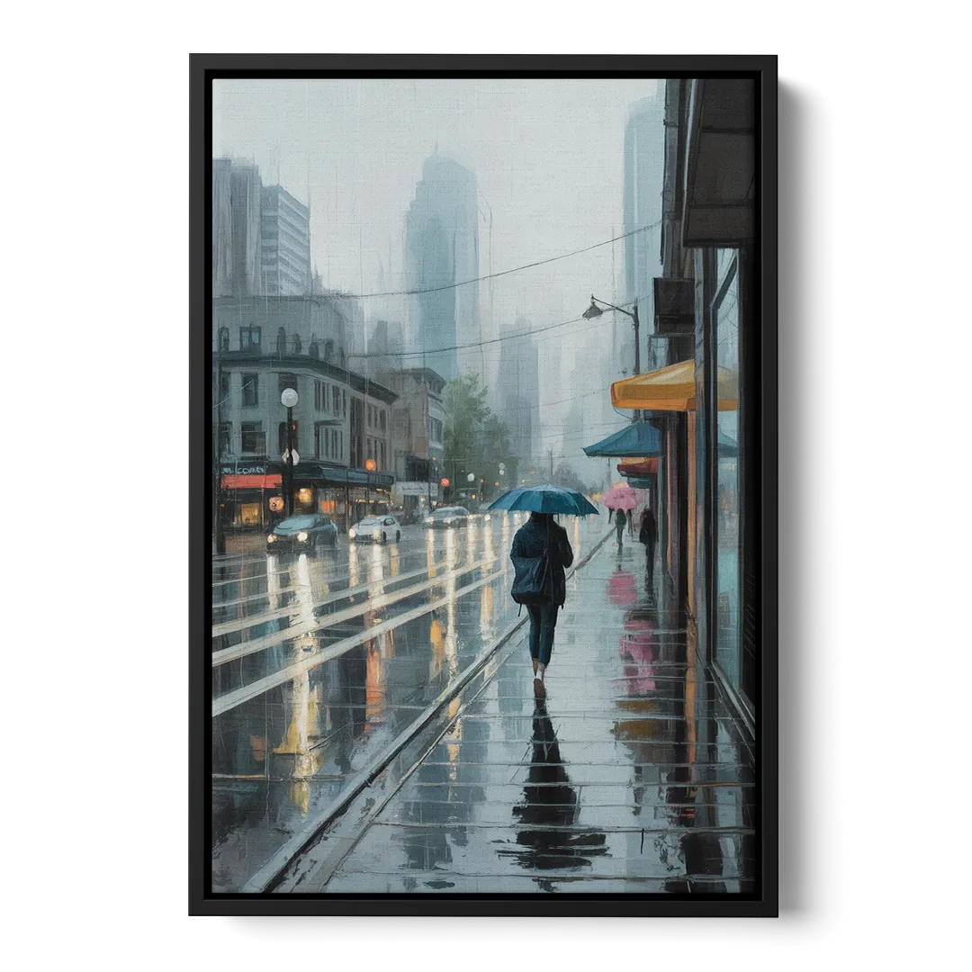 Vancouver Rainy Day Front - Black Canvas Wall Art