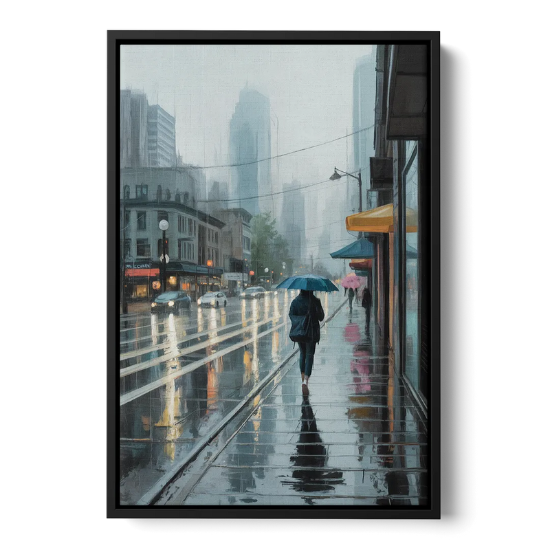 Vancouver Rainy Day Front - Black Canvas Wall Art